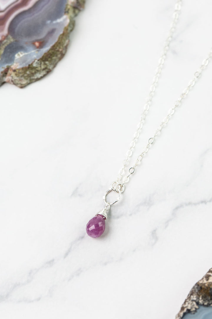 Birthstone 16-18" July Silver Ruby Solitaire Drop Simple Necklace