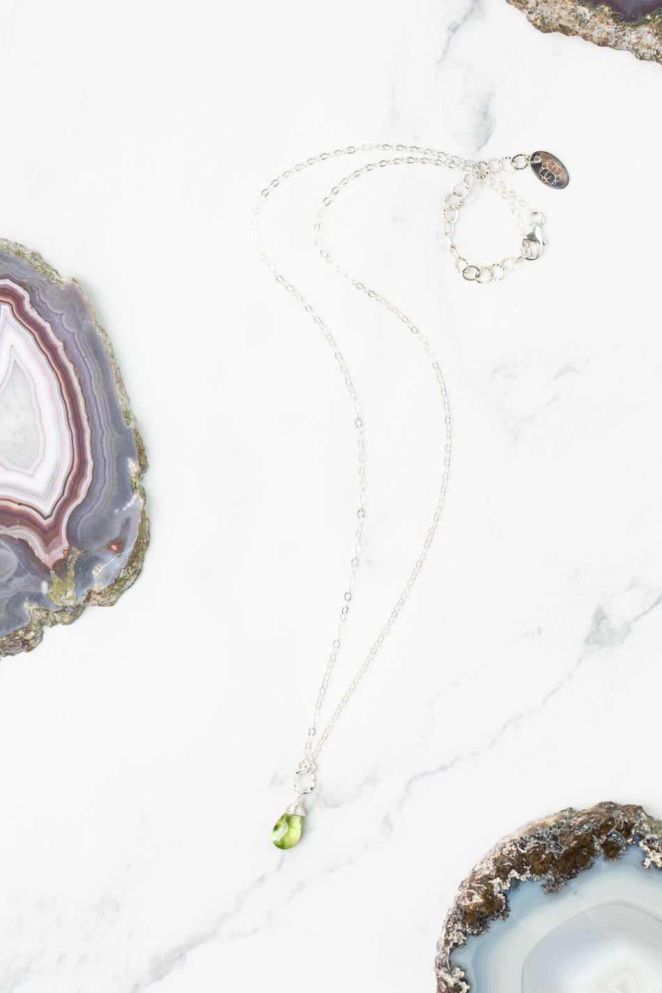 Birthstone 16-18" August Silver Peridot Solitaire Drop Simple Necklace