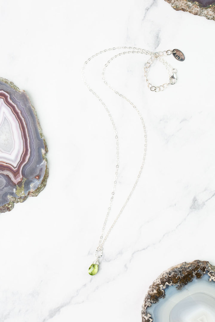 Birthstone 16-18" August Silver Peridot Solitaire Drop Simple Necklace