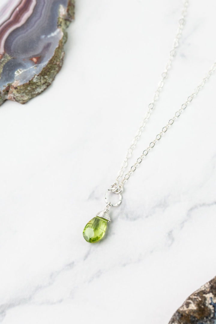 Birthstone 16-18" August Silver Peridot Solitaire Drop Simple Necklace