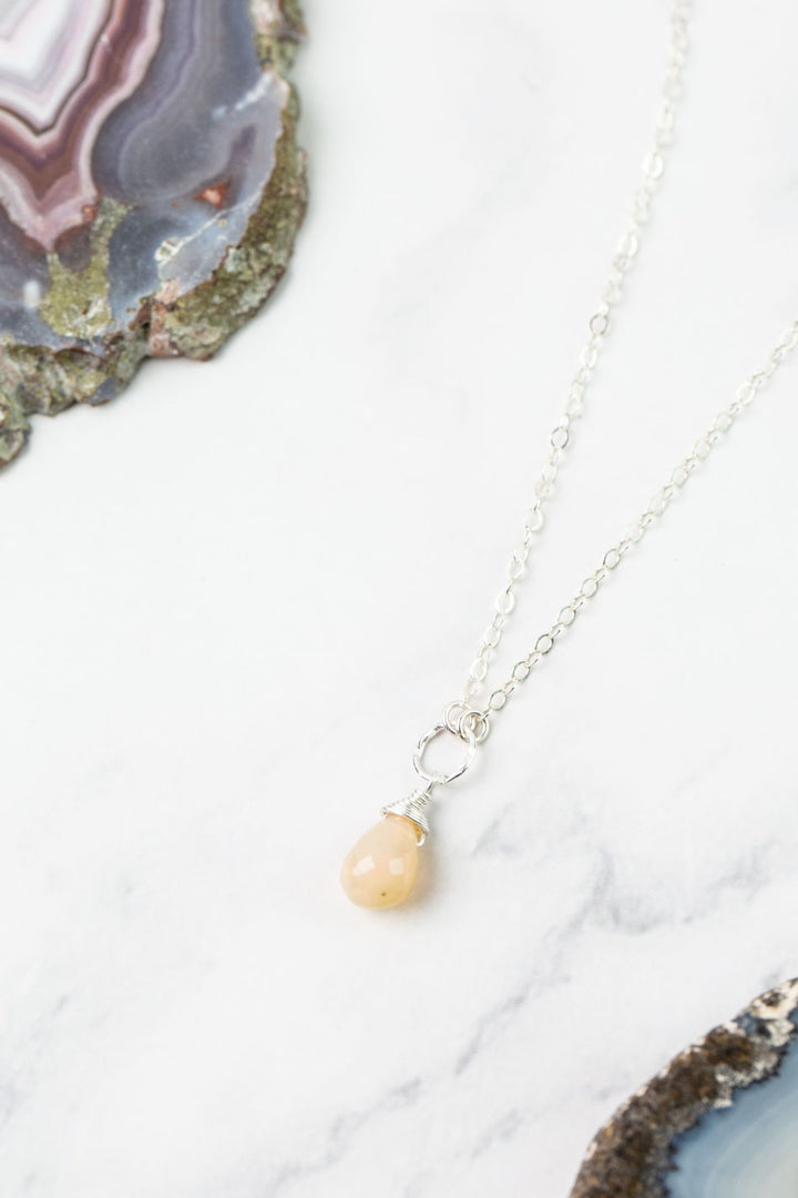 Birthstone 16-18" October Silver Opal Solitaire Drop Simple Necklace