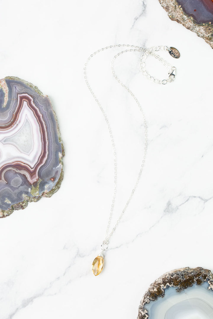 Birthstone 16-18" November Silver Citrine Solitaire Drop Simple Necklace
