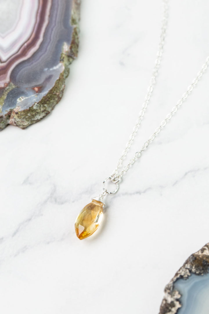 Birthstone 16-18" November Silver Citrine Solitaire Drop Simple Necklace