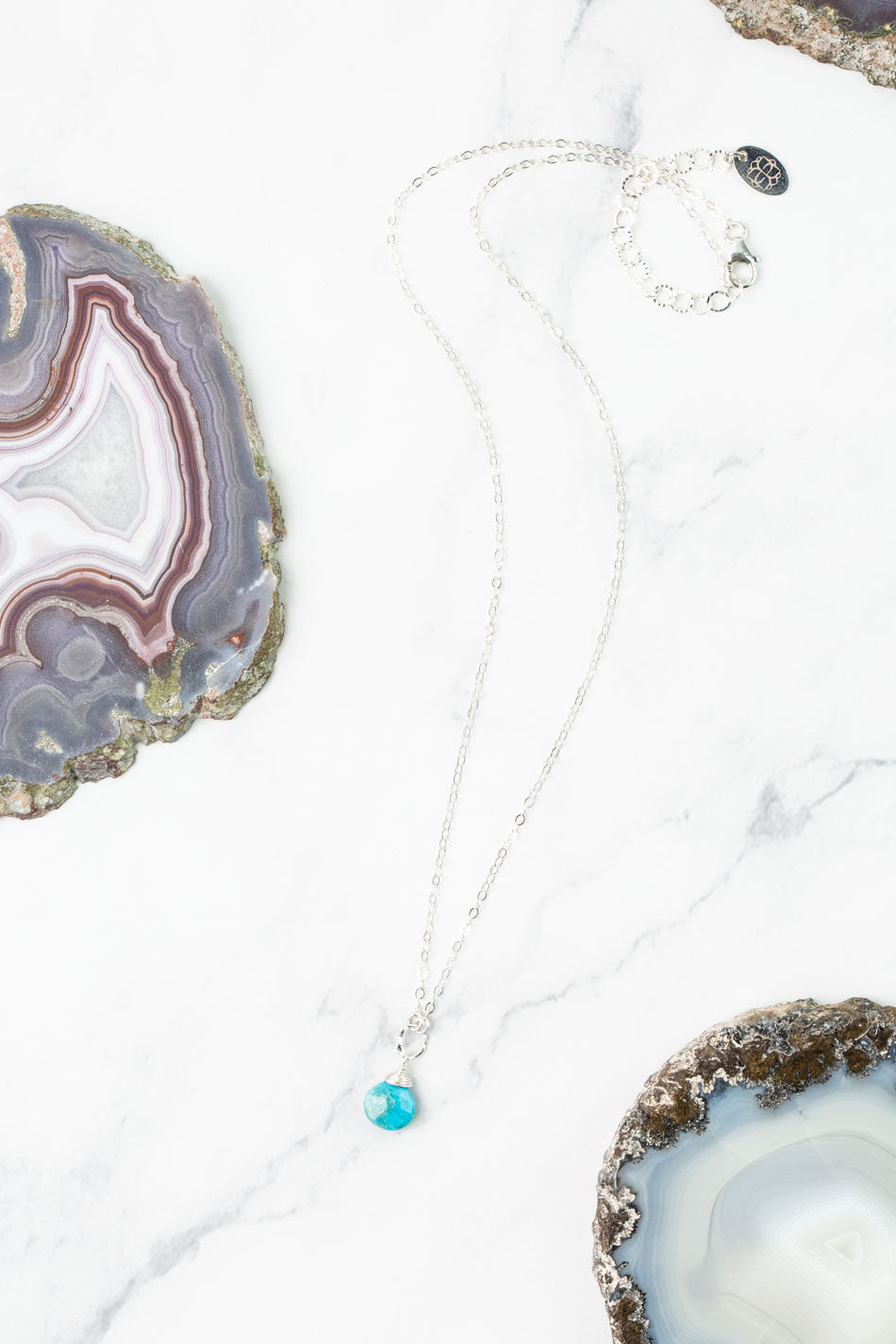 Birthstone 16-18" December Silver Turquoise Solitaire Drop Simple Necklace