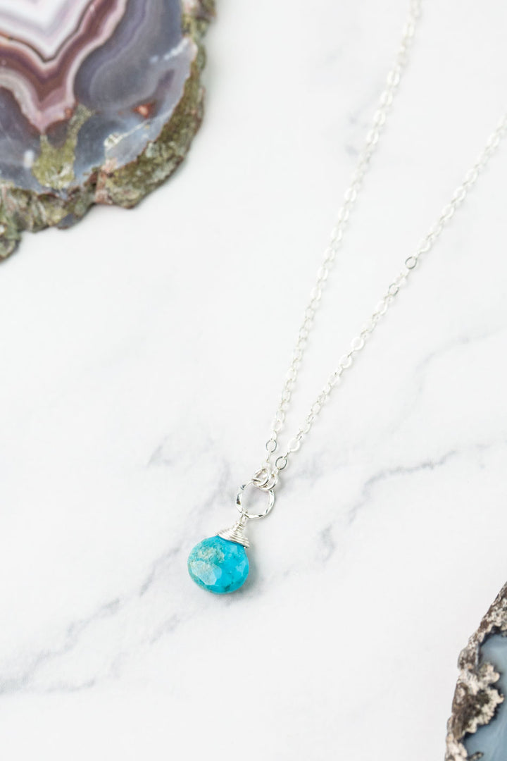 Birthstone 16-18" December Silver Turquoise Solitaire Drop Simple Necklace
