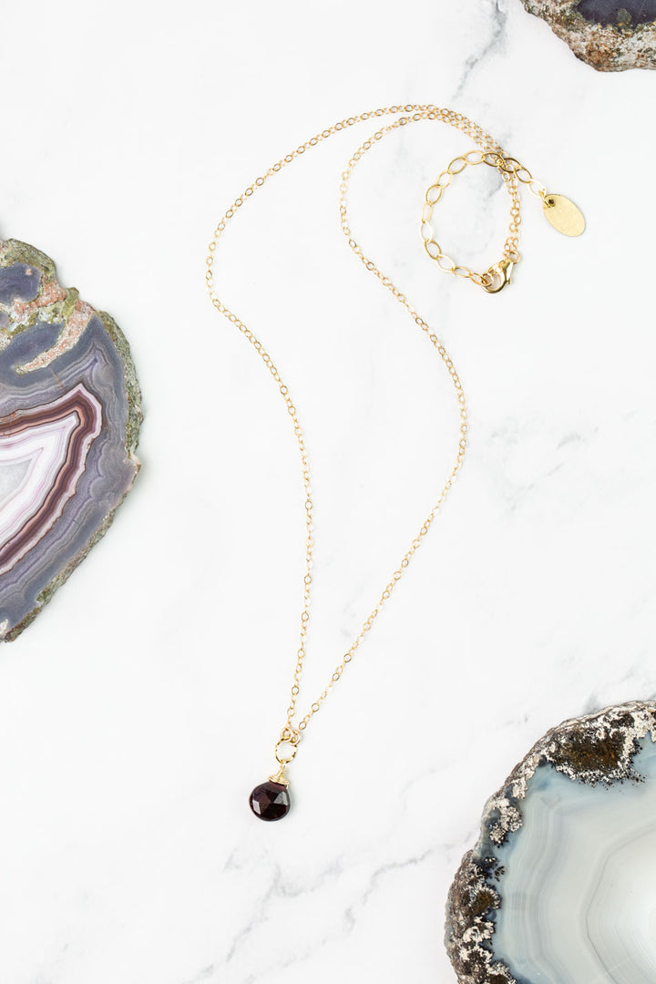 Birthstone 16-18" January Gold Garnet Solitaire Drop Simple Necklace