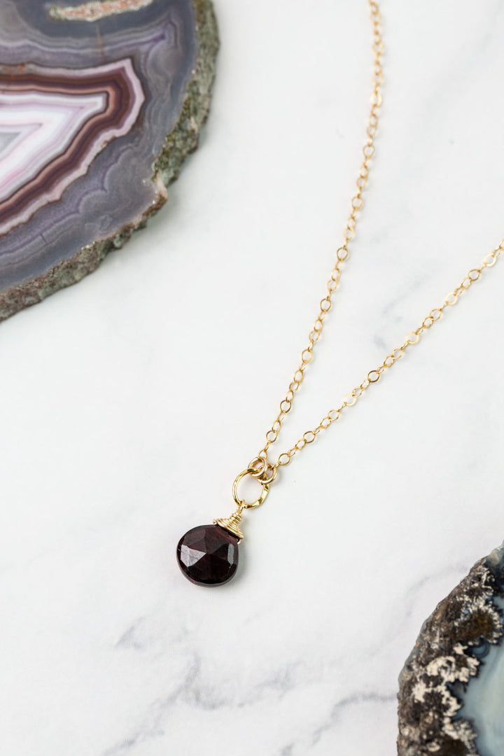Birthstone 16-18" January Gold Garnet Solitaire Drop Simple Necklace