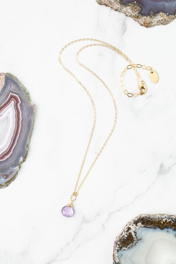 Birthstone 16-18" February Gold Amethyst Solitaire Drop Simple Necklace