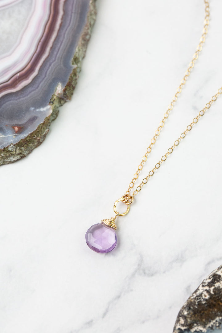 Birthstone 16-18" February Gold Amethyst Solitaire Drop Simple Necklace