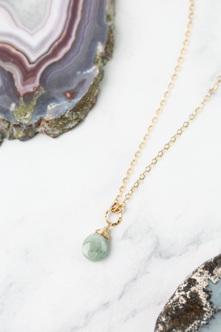 Birthstone 16-18" March Gold Aquamarine Solitaire Drop Simple Necklace
