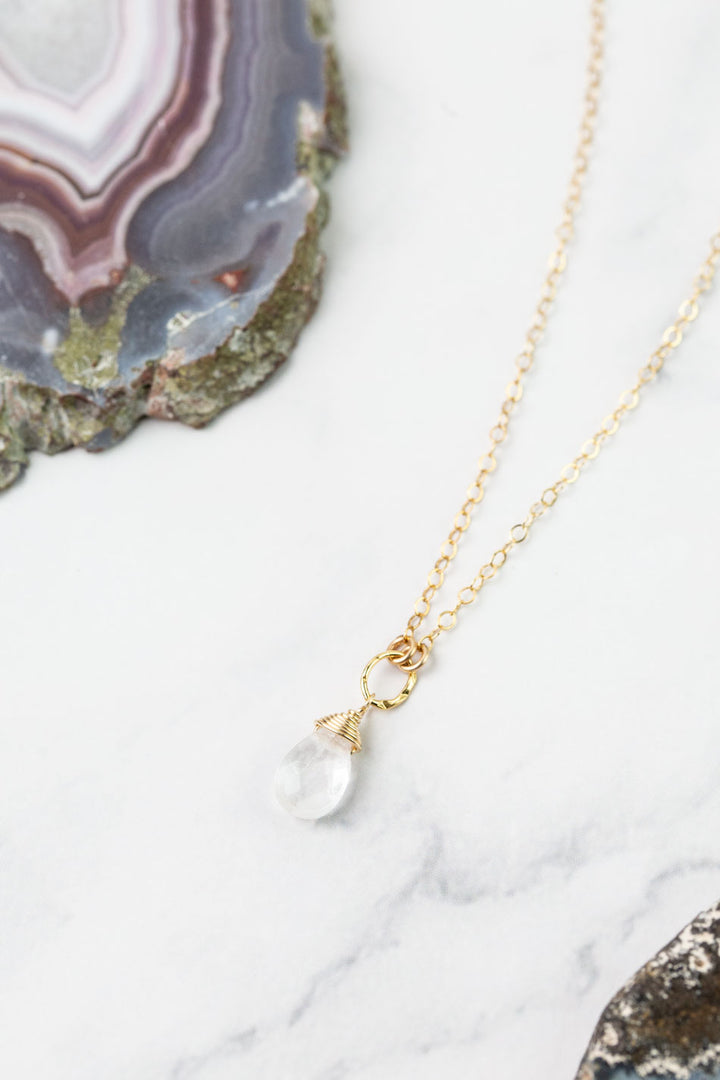 Birthstone 16-18" April Gold Clear Quartz Solitaire Drop Simple Necklace