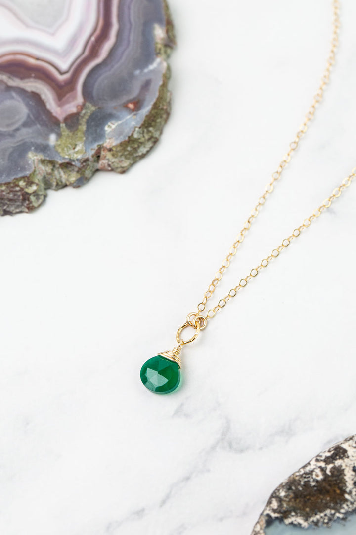 Birthstone 16-18" May Gold Green Onyx Solitaire Drop Simple Necklace