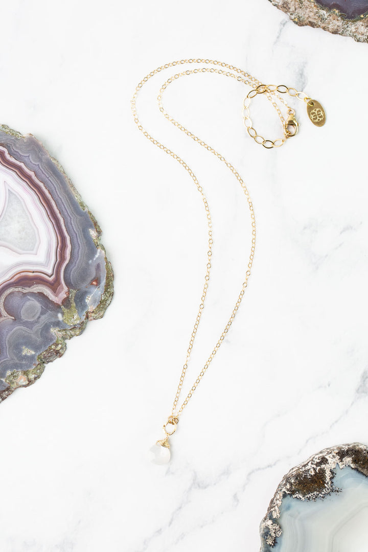 Birthstone 16-18" June Gold Moonstone Solitaire Drop Simple Necklace