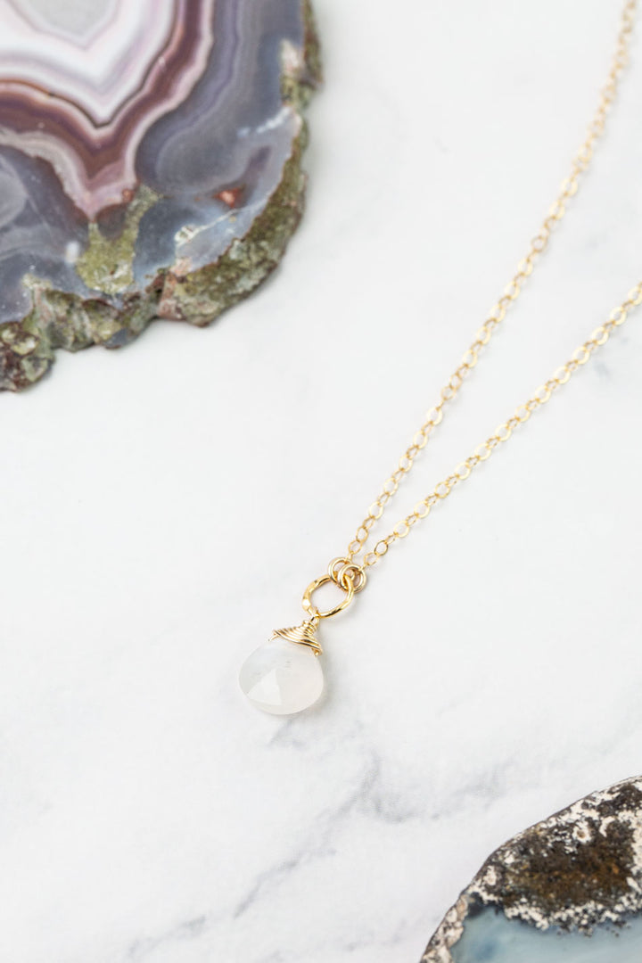 Birthstone 16-18" June Gold Moonstone Solitaire Drop Simple Necklace
