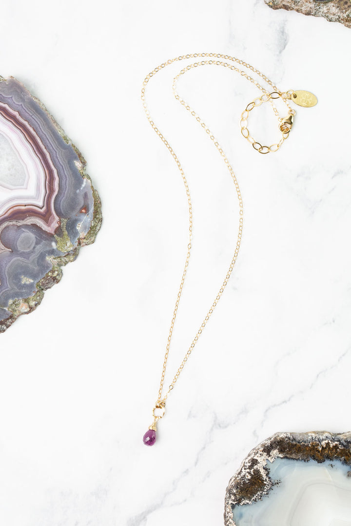 Birthstone 16-18" July Gold Ruby Solitaire Drop Simple Necklace