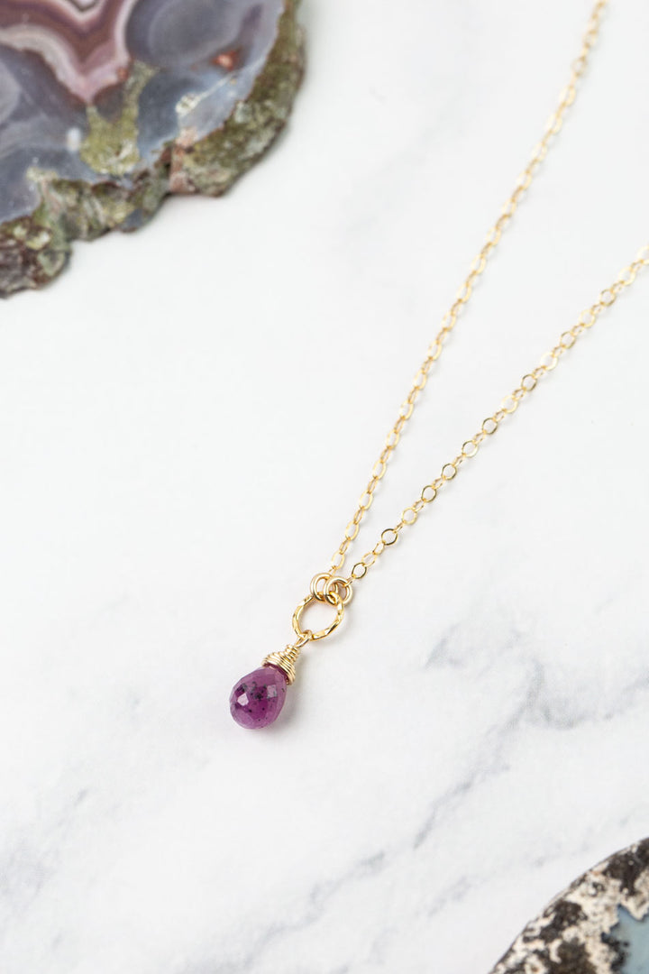 Birthstone 16-18" July Gold Ruby Solitaire Drop Simple Necklace