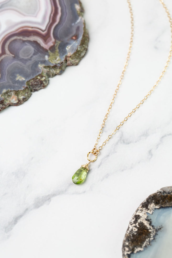 Birthstone 16-18" August Gold Peridot Solitaire Drop Simple Necklace