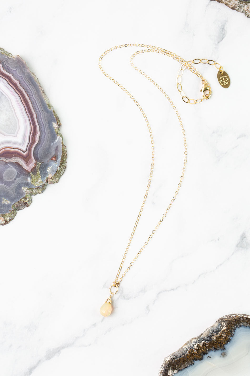 Birthstone 16-18" October Gold Opal Solitaire Drop Simple Necklace