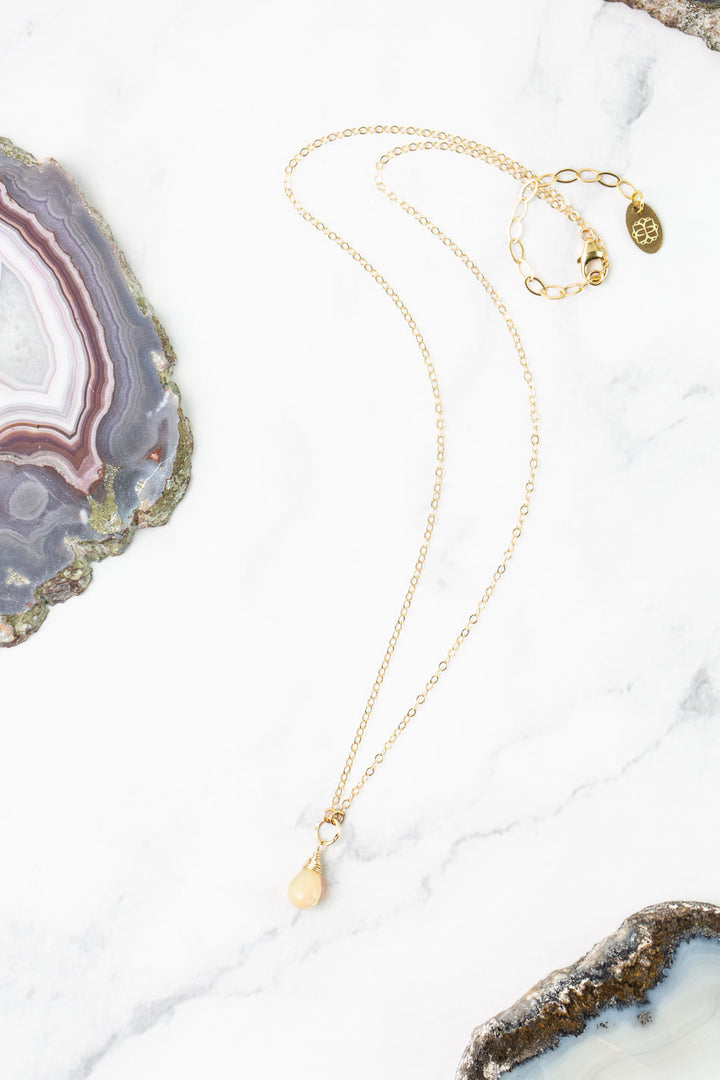 Birthstone 16-18" October Gold Opal Solitaire Drop Simple Necklace