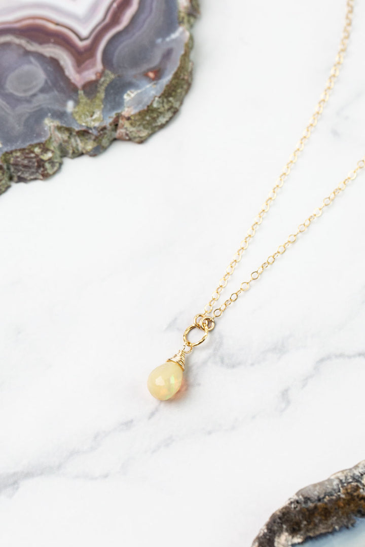 Birthstone 16-18" October Gold Opal Solitaire Drop Simple Necklace
