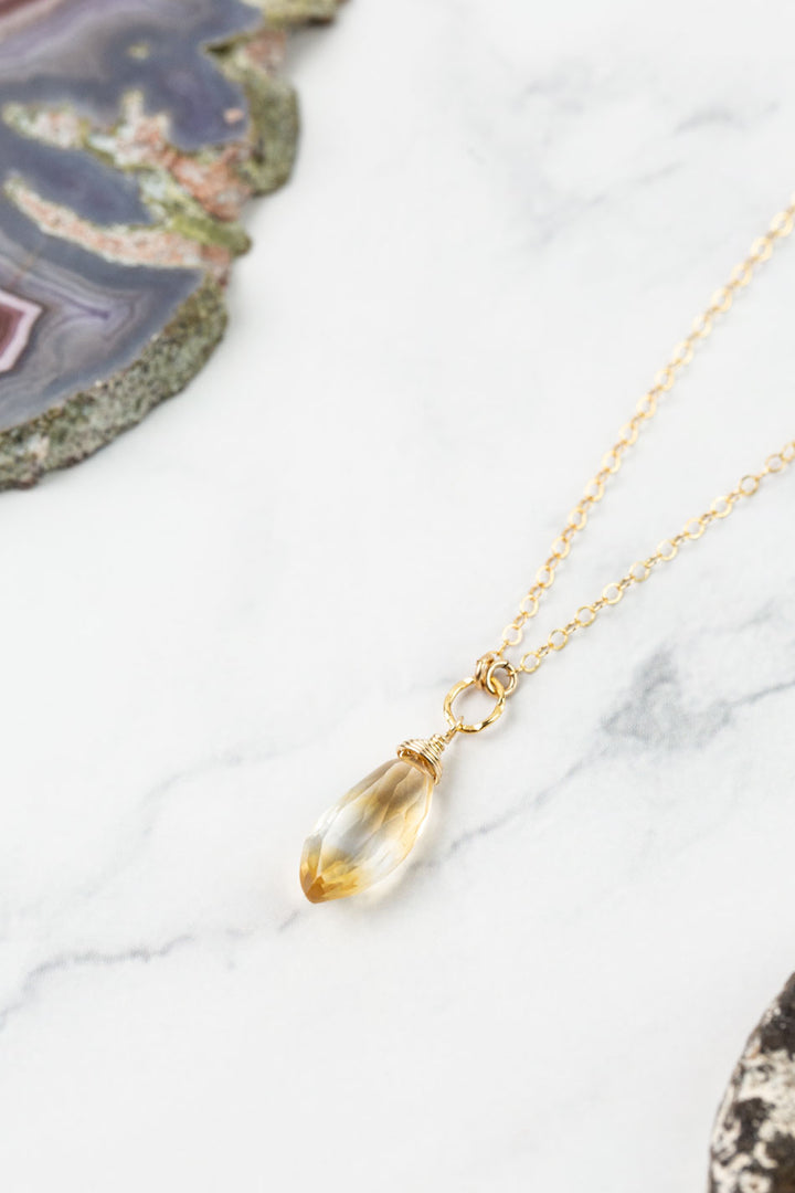 Birthstone 16-18" November Gold Citrine Solitaire Drop Simple Necklace