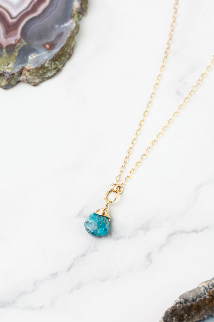 Birthstone 16-18" December Gold Turquoise Solitaire Drop Simple Necklace