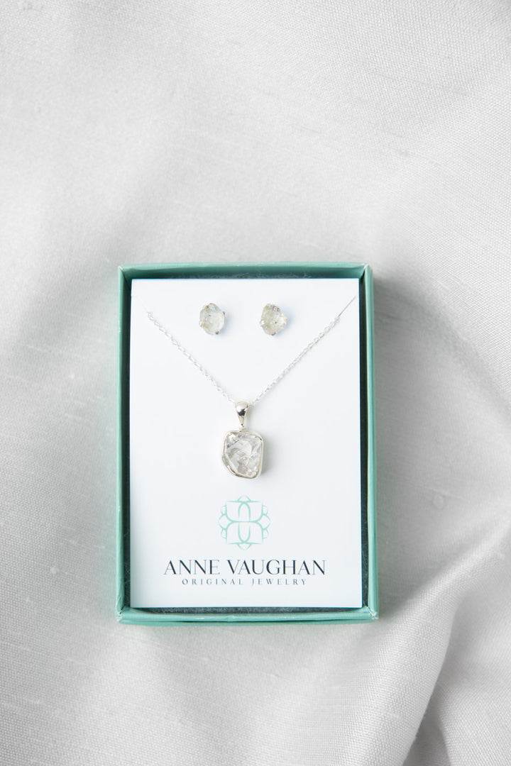 Birthstone 16-20.5" April Natural Herkimer Diamond Pendant Necklace And Earrings Set