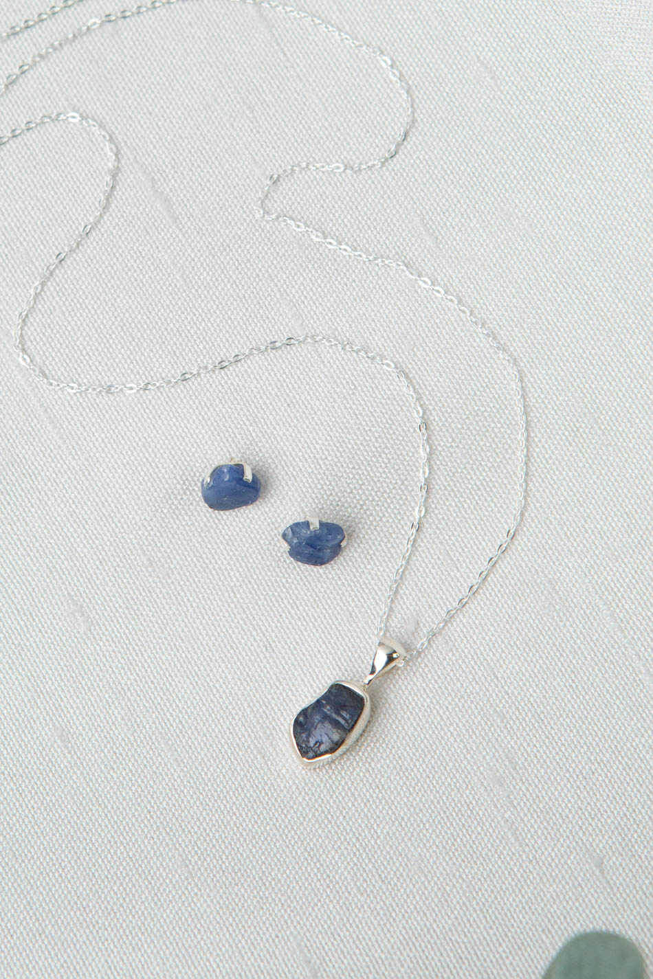 Birthstone 16-20.5" September Natural Blue Sapphire Pendant Necklace And Earrings Set