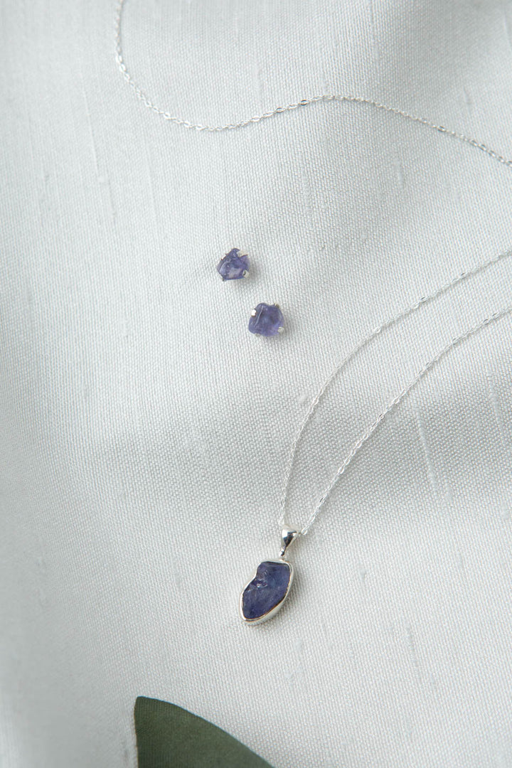 Birthstone 16-20.5" December Natural Tanzanite Pendant Necklace And Earrings Set