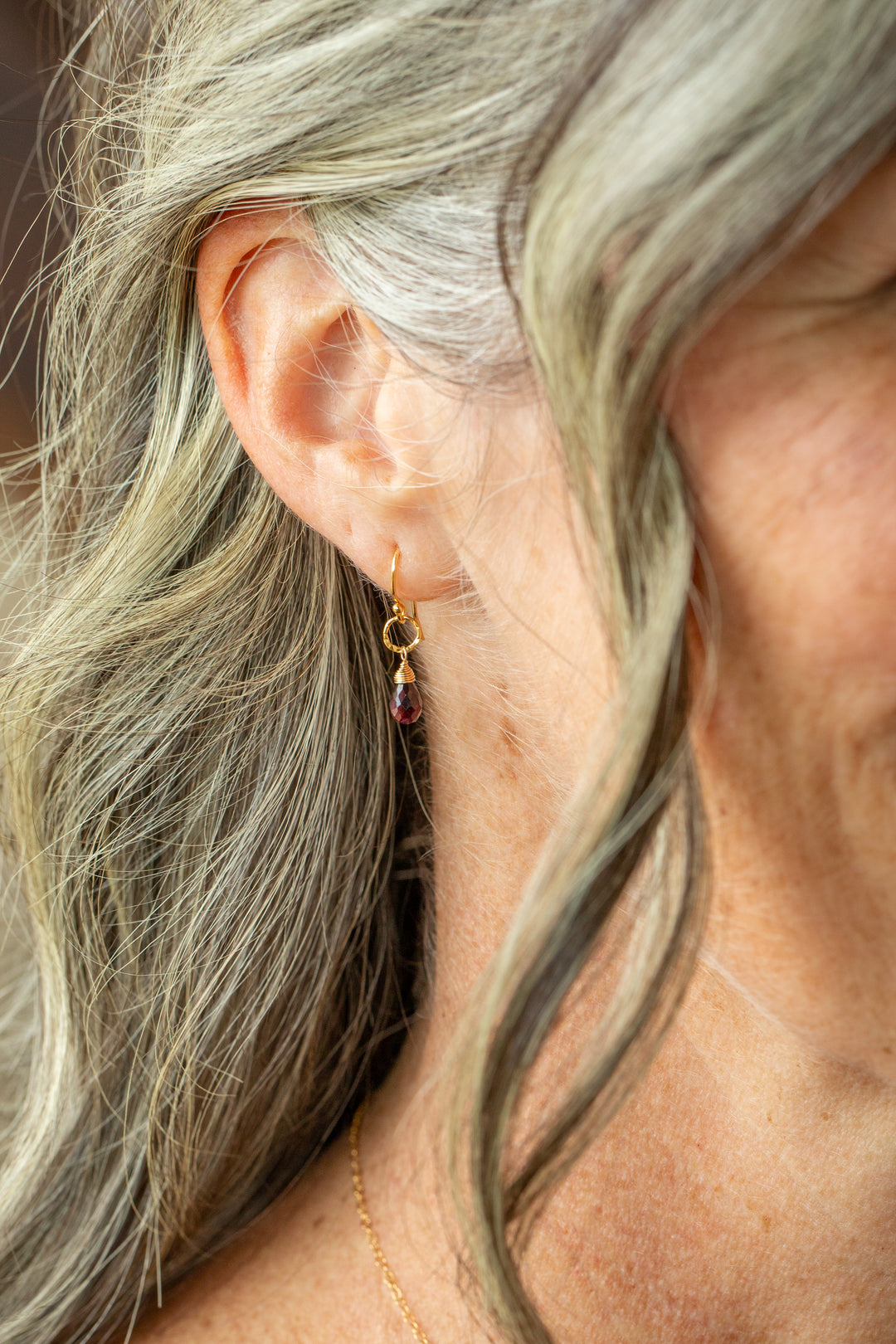 Birthstone January Gold Garnet Simple Earrings