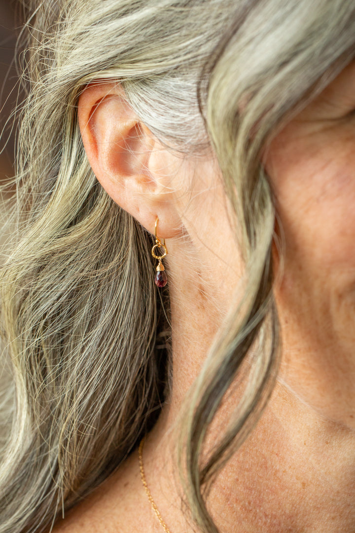 Birthstone January Gold Garnet Simple Earrings