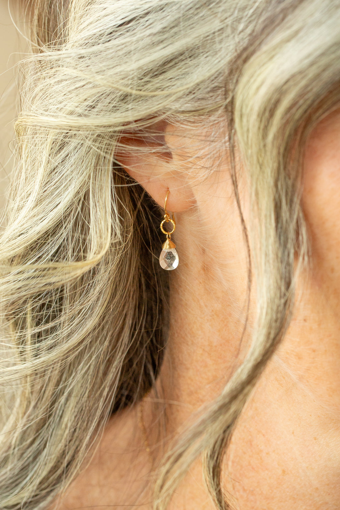 Birthstone April Gold Clear Quartz Simple Earrings