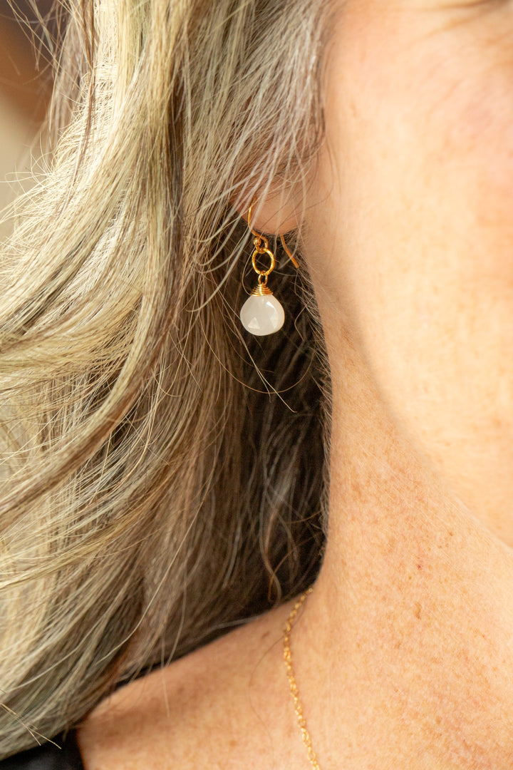 Birthstone June Gold Moonstone Simple Earrings