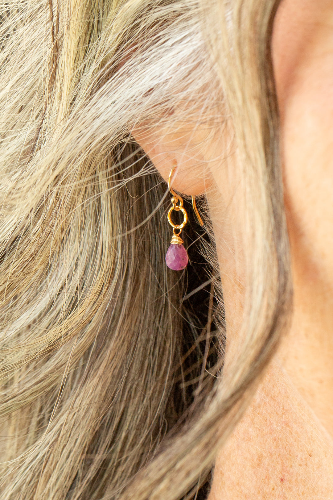 Birthstone July Gold Ruby Simple Earrings
