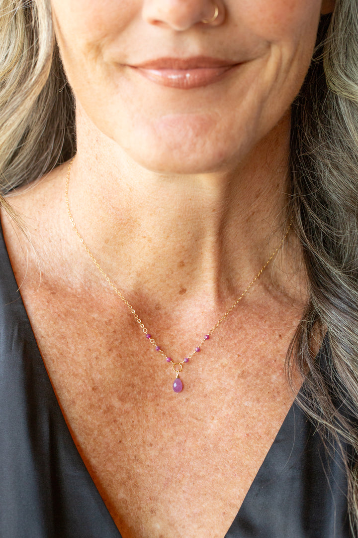 Birthstone 16-18" July Gold Ruby Simple Necklace
