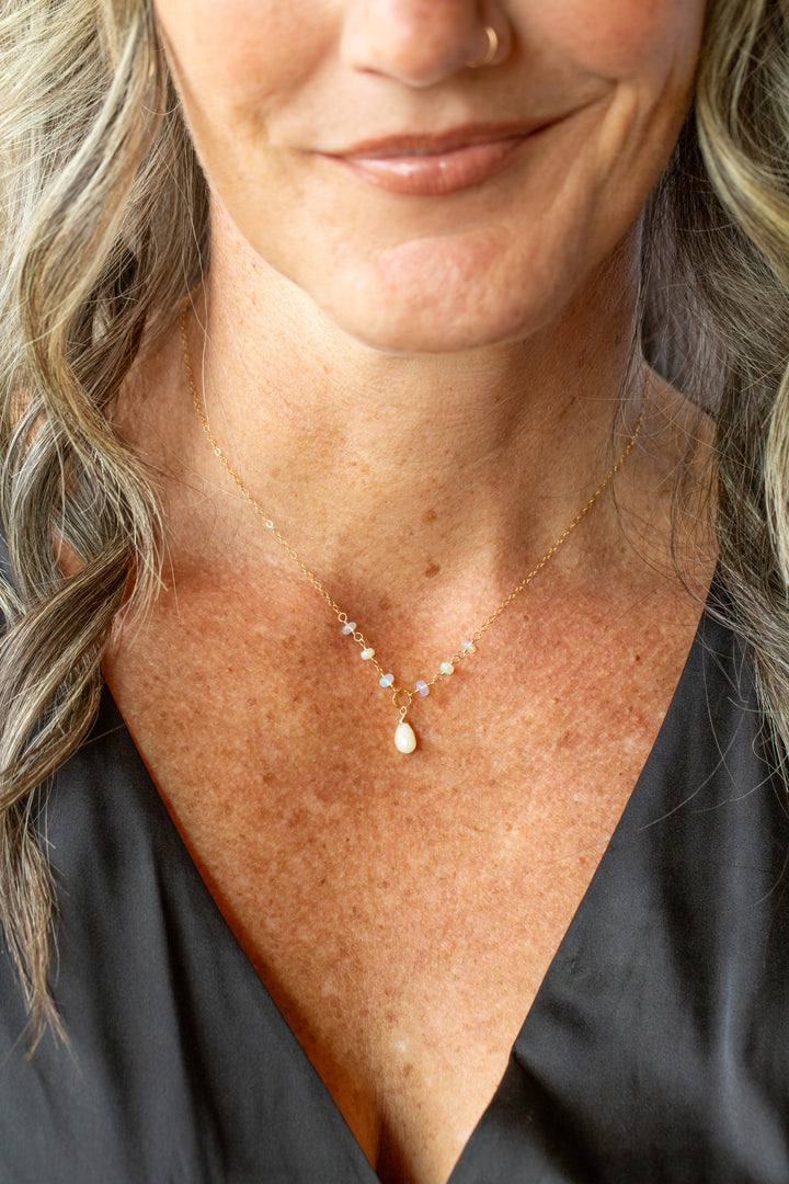 Birthstone 16-18" October Gold Honey Opal Simple Necklace