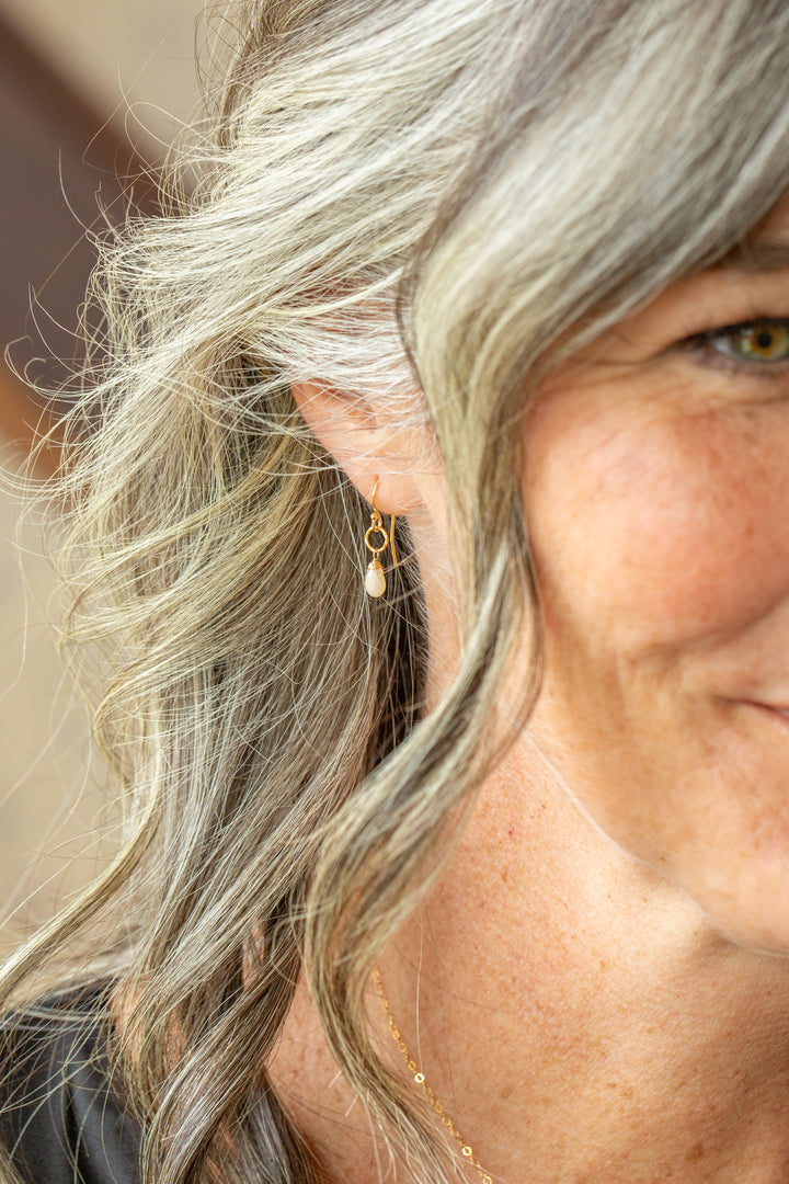 Birthstone October Gold Honey Opal Simple Earrings