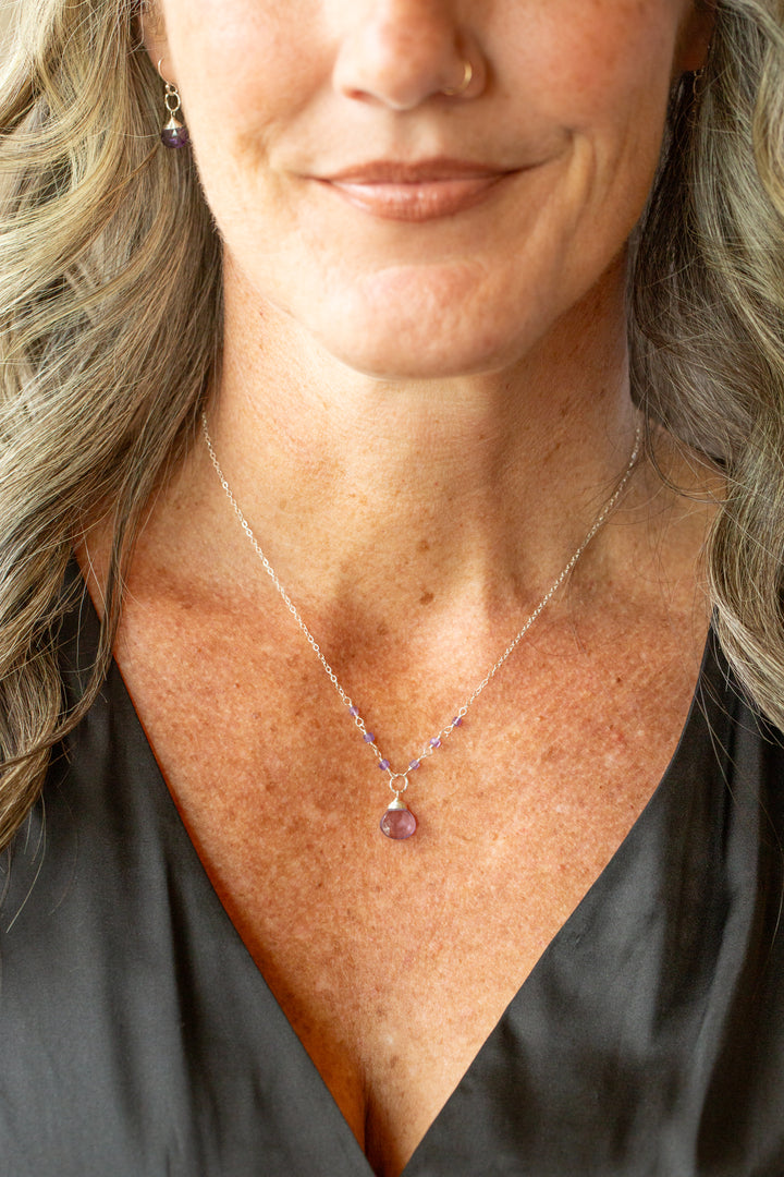 Birthstone 16-18" February Silver Amethyst Simple Necklace