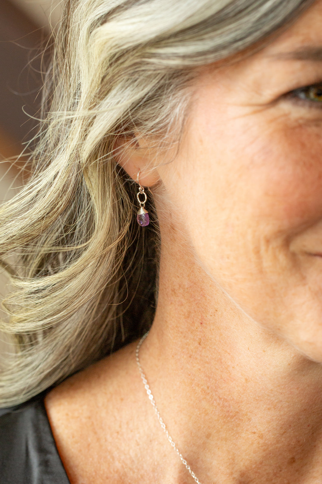 Birthstone February Silver Amethyst Simple Earrings