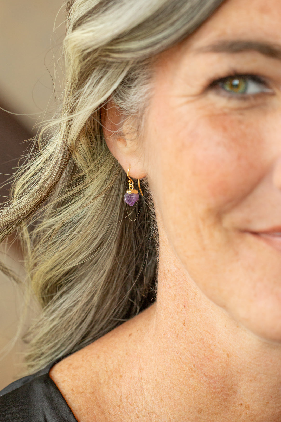 Birthstone February Amethyst Simple Earrings
