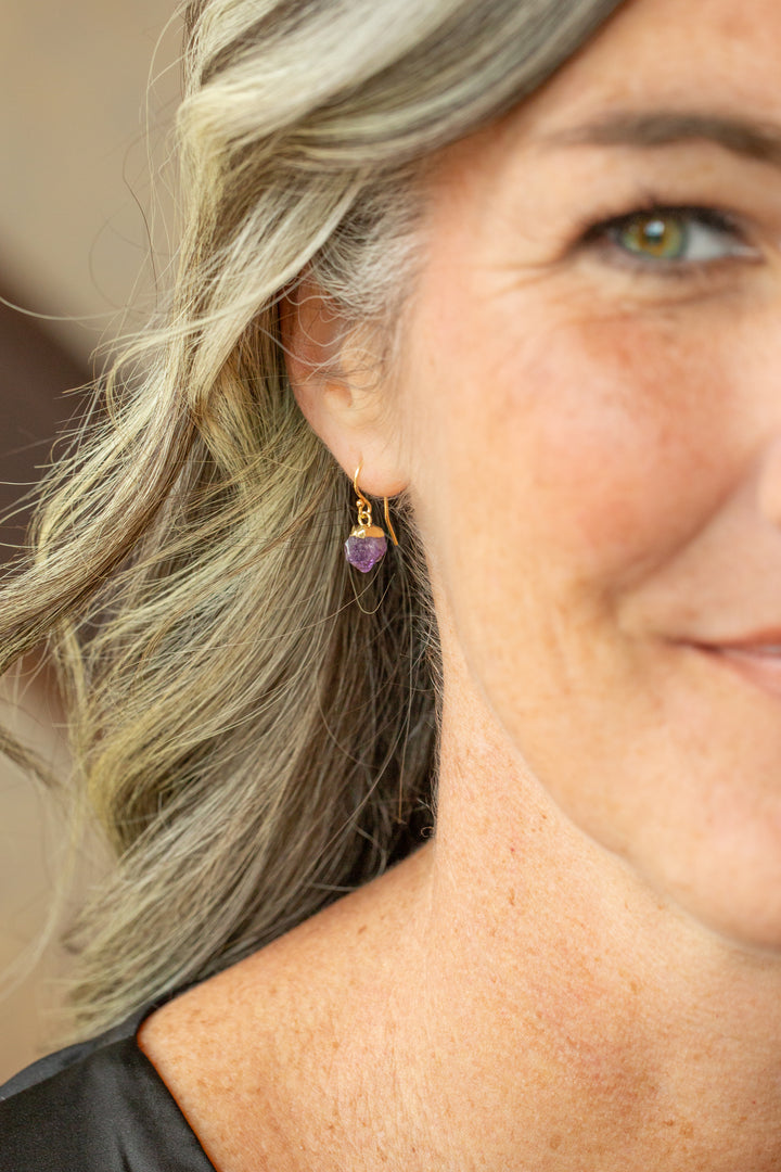 Birthstone February Amethyst Simple Earrings