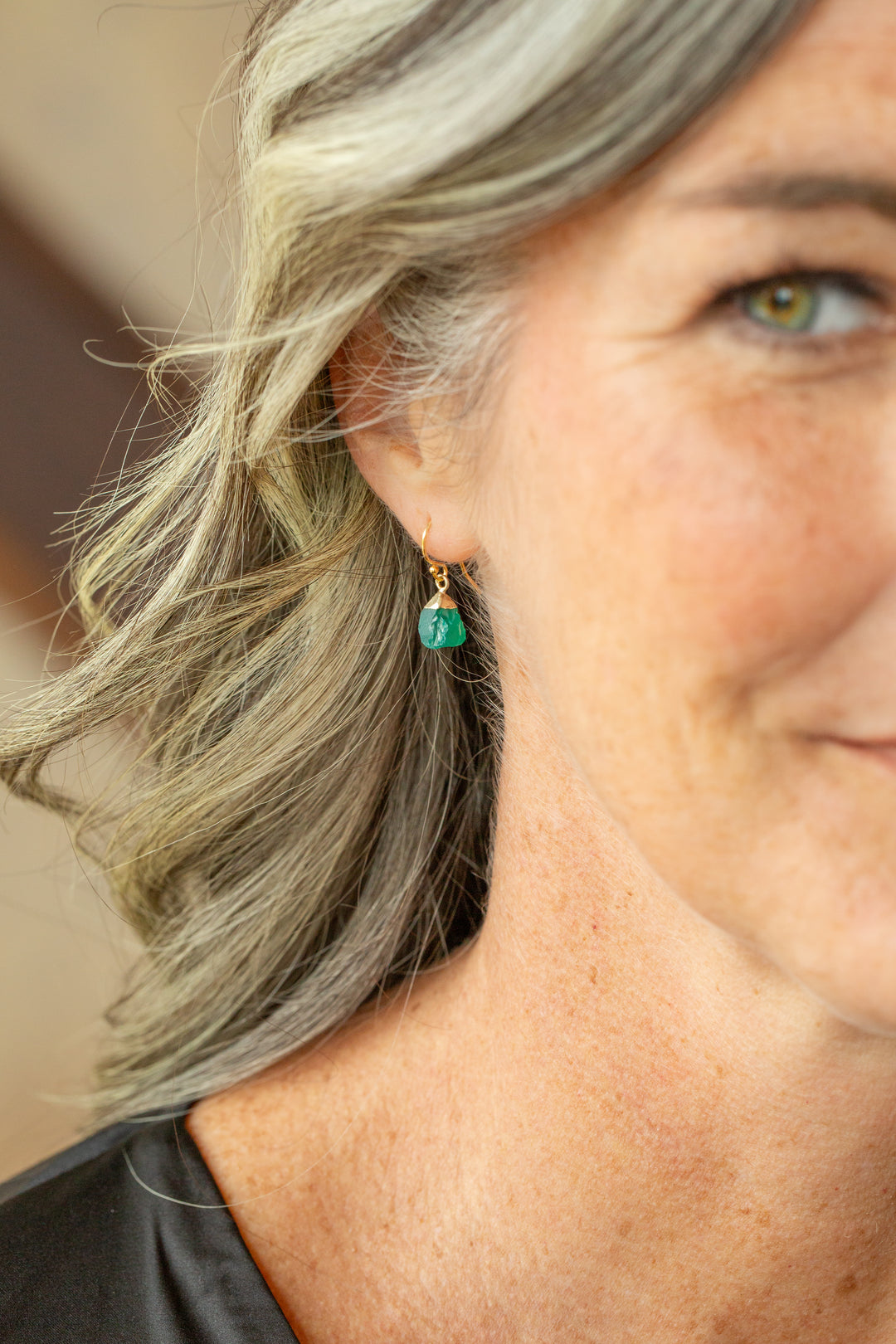 Birthstone May Green Onyx Simple Earrings