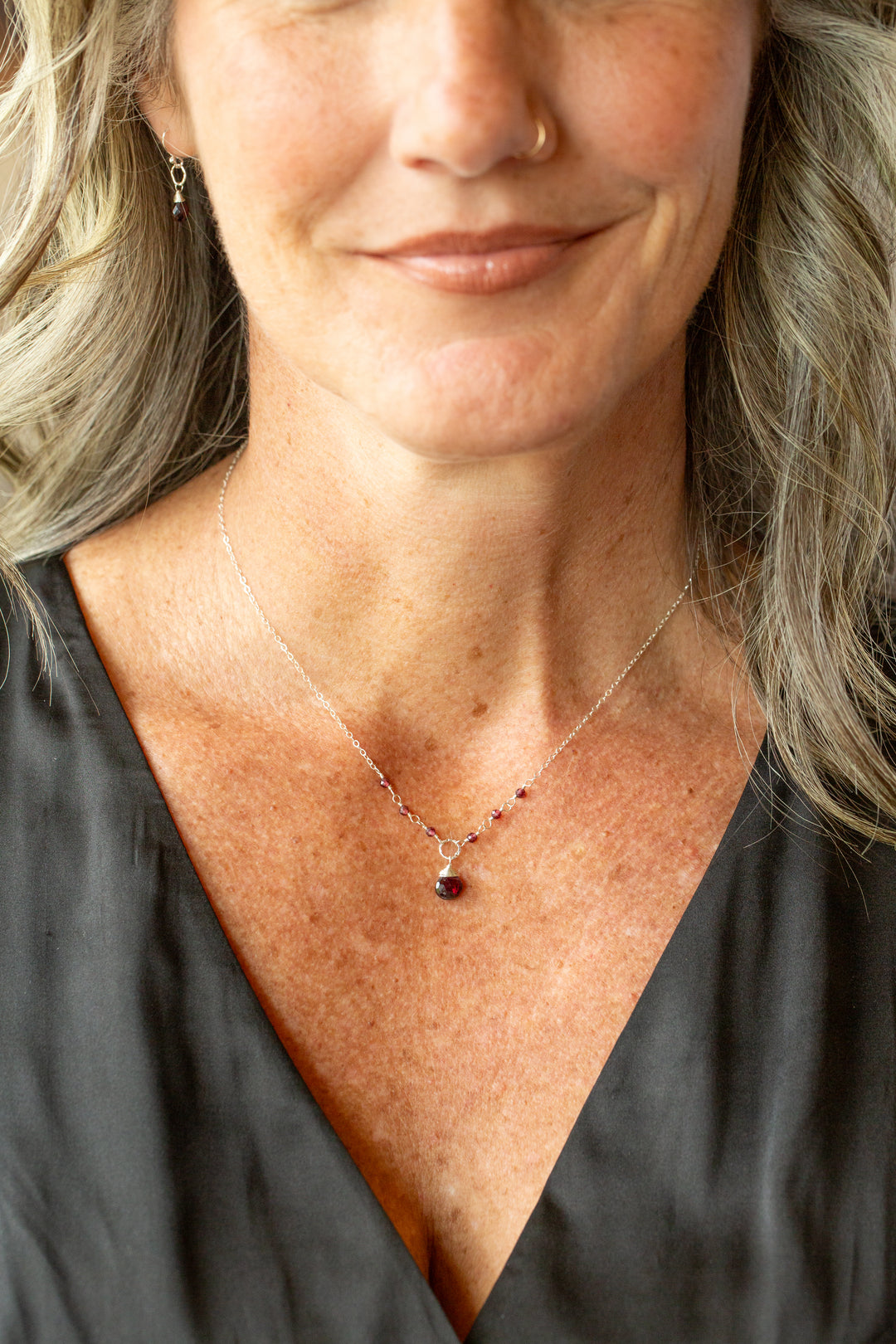 Birthstone 16-18" January Silver Garnet Simple Necklace