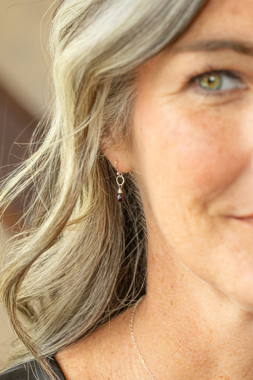 Birthstone January Silver Garnet Simple Earrings