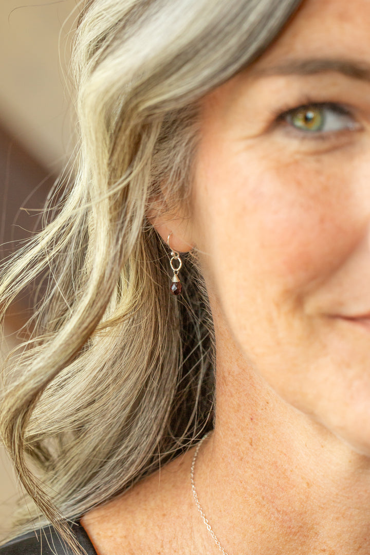 Birthstone January Silver Garnet Simple Earrings