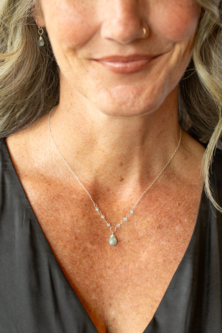 Birthstone 16-18" March Silver Aquamarine Simple Necklace