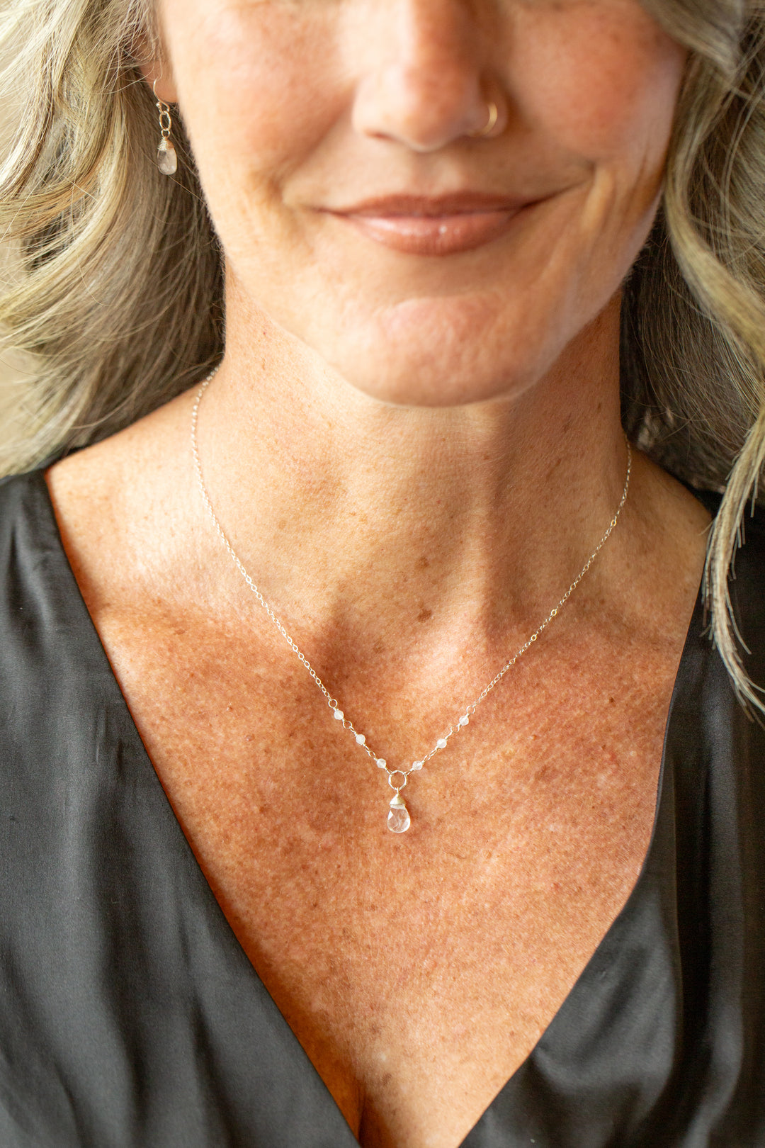 Birthstone 16-18" April Silver Clear Quartz Simple Necklace