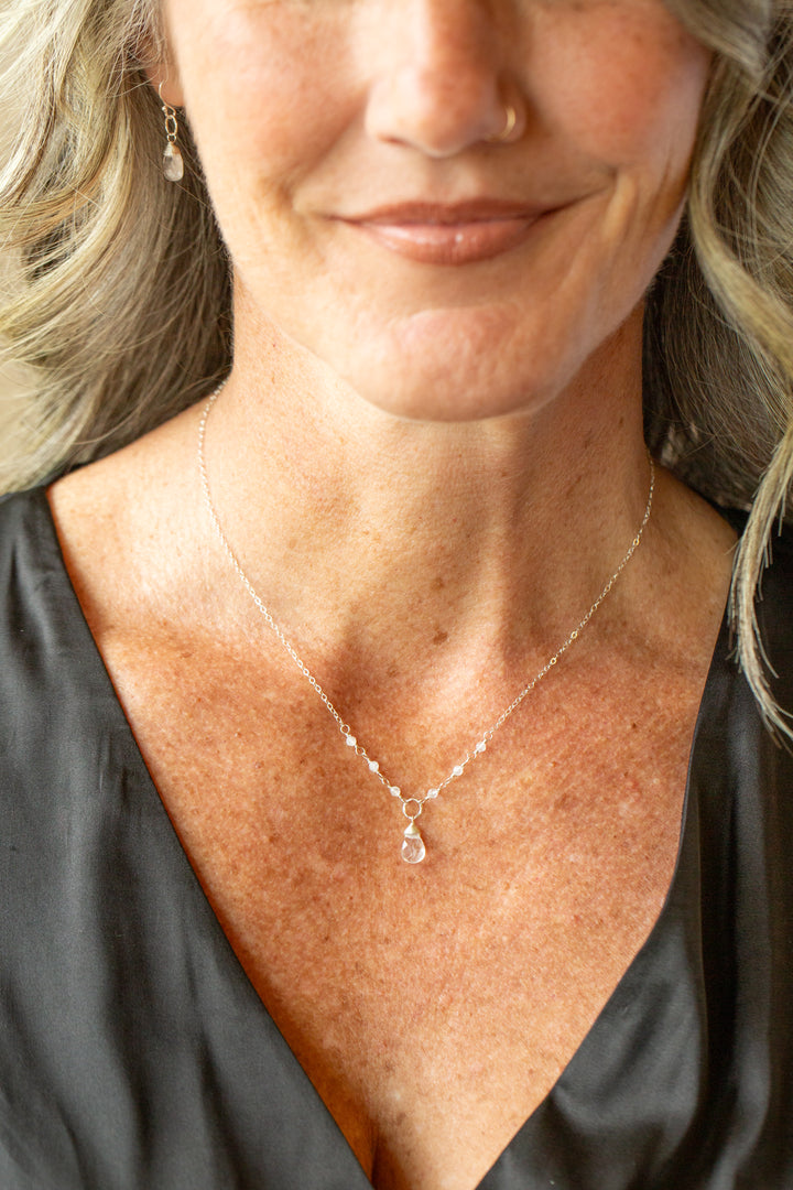 Birthstone 16-18" April Silver Clear Quartz Simple Necklace