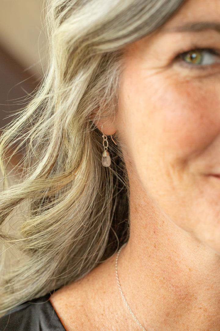 Birthstone April Silver Clear Quartz Simple Earrings
