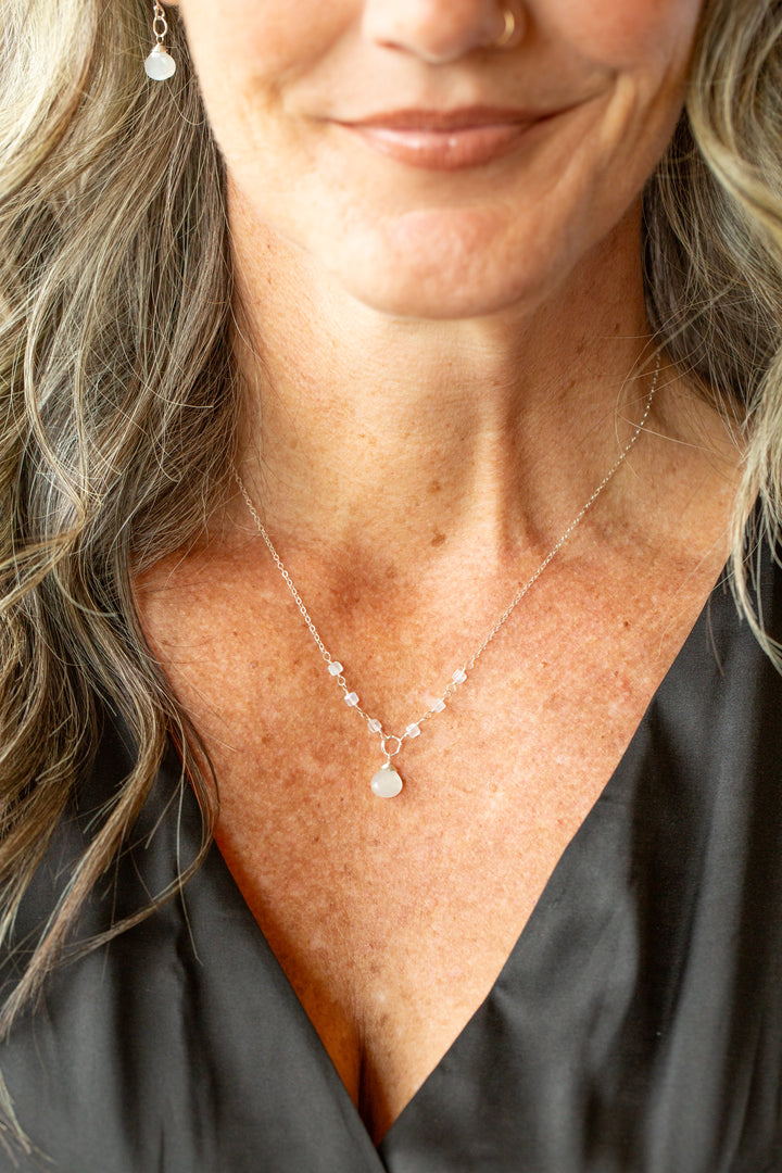 Birthstone 16-18" June Silver Moonstone Simple Necklace